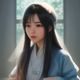 林晴川，女仆文化研究者，短发干练形象，背景为二次元主题书架